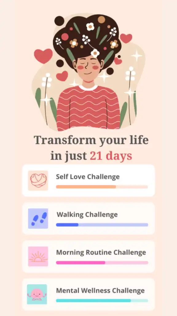 21 days challenge 透過俏皮的圖形,讓你在忙碌時間,激發一些不一樣的想法。圖片出處:21 days chanllenge APP 下載。 掌握時間自由的工作好選擇
